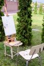 Photo subjects of artist drawing located in park outdoors. Royalty Free Stock Photo