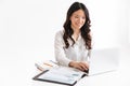 Photo of successful asian woman with long dark hair sitting at t Royalty Free Stock Photo