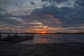 shore, river, sunset, landscape, ferry