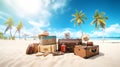 suitcase and vacation item scattered in summer beach ai generated Royalty Free Stock Photo