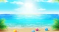 summer beach background with ball and tropical plant ball and copy space ai generated Royalty Free Stock Photo