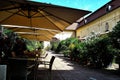 summer terrace of the cafe, at Buchlovice Castle, Buchlovice, Czech Republic, 2023