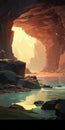Eerily Realistic Waterfall Cave Illustration For Game Art Design