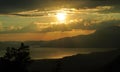 Sunset with clouds at Kotor bay Royalty Free Stock Photo