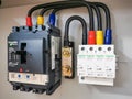 Photo of Surge Protection Devices with molded case circuit breaker in electrical cabinet.