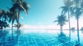 tropical swimming pool with coconut tree in hot summer time Royalty Free Stock Photo