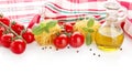 Photo of tagliatelle with cherry tomatoes,basil,oil,garlic at the top on white Royalty Free Stock Photo