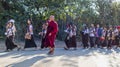 Students and monk in pugan,myanmar Royalty Free Stock Photo