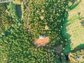 Photo taken from above a coffee hill with a corrugated iron house Royalty Free Stock Photo