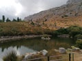 Small lake and mountains El Torcal Antequera province of Malaga, Andalusia, Spain.