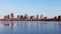 Frozen Charles River and Boston downtown at sunset Royalty Free Stock Photo