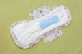 A sanitary napkin against a light green background