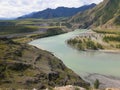 Chuya-Katun valley. The confluence of the Chuya and Katun rivers in the Altai mountains in Russia