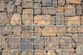 A natural barrier wall made of compacted rock bricks and meshed wire