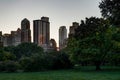 New York Central Park with Skyline View Sunset trees clouds Royalty Free Stock Photo