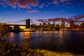 New York Skyline with Brooklyn Bridge Hudson River Manhatten Twi