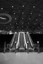 Escalators at Delft trainstation, black and white Royalty Free Stock Photo