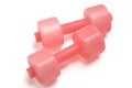 A pair of pink red water refillable dumbbells