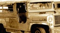 Rustic/ Old Military Jeep in Philippines, Jeepney, Sepia Royalty Free Stock Photo