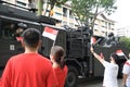 A Singapore military army engineer vehicle driving past the heartlands at Jurong West Avenue 5 during the nation`s 55th National D