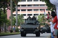 A Singapore military army tank driving past the heartlands at Jurong West Avenue 5 during the nation`s 55th National Day