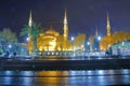 Night view of one of the most important mosques in Istanbul called Sultanahmet