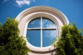 photo of a tall, rounded italianate window under clear skies