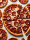Photo Of Tasty Pepperoni Pizza Shot Down On Isolated White Background. Generative AI