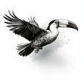 Elegant Toucan Flying Tattoo Illustration In Textured Realism