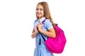 photo of teen girl with schoolbag. school education. teen girl in school uniform isolated on white Royalty Free Stock Photo