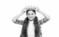 photo of teen princess girl smile wear crown. teen princess girl isolated on white.