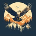 Vintage Eagle Flying Over Majestic Mountain Range T-shirt Design Royalty Free Stock Photo