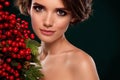 Photo of tender gentle chic lady enjoy special christmas offer in spa salon using product with mistletor extract