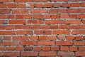 Photo of the texture of a brick wall, made of red clay bricks with inflows of cement mortar and uneven brickwork. Royalty Free Stock Photo
