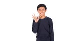 A Thai man is showing an OK sign by his fingers. Royalty Free Stock Photo