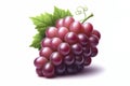 Photo of a Thompson Seedless grape with leaves isolated on solid white background. ai generative Royalty Free Stock Photo