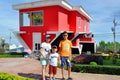 Three asian kids at the strange house musuem in Pattaya Rayong,