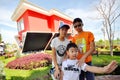 Three asian kids at the strange house musuem in Pattaya Rayong,