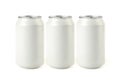 Three blank white aluminium cans on a white background Royalty Free Stock Photo