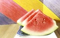 Photo of three fresh red watermelon slices Royalty Free Stock Photo