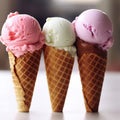 A photo of three ice cream cones.