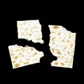 A photo of three pieces of matzah or matza isolated on black background. Matzah for the Jewish Passover holidays. Place for text, Royalty Free Stock Photo