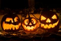 Photo of three pumpkins for Halloween. Royalty Free Stock Photo