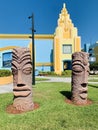 Architectural Building with Tiki Statues in Cocoa Beach Royalty Free Stock Photo