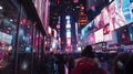 Photo of Times Square at Night with Snow Falling Royalty Free Stock Photo