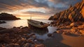 Romantic Seascapes: Captivating Boat Moored In Dramatic Waters