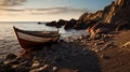 Romantic Mediterranean-inspired Black Rocks Near Water Royalty Free Stock Photo