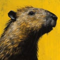 Urban Realism: A Dark Yellow And Black Beaver Painting On Yellow Background