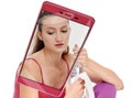 Tired sportswoman smartphone