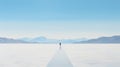 Futuristic Minimalism: Empty Landscape With A Person Walking